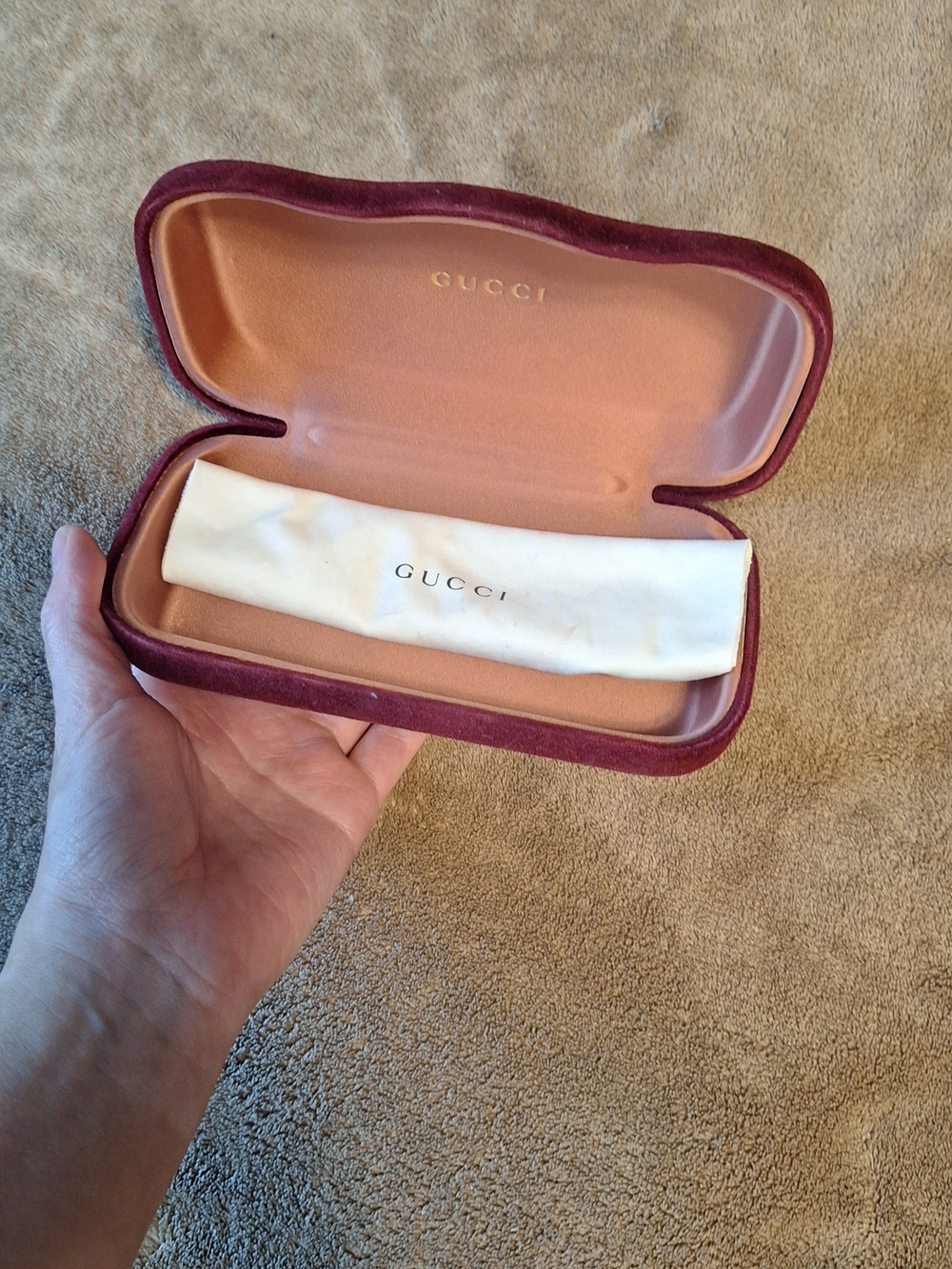 Gucci Burgundy Velvet Eyewear Case with White Cloth